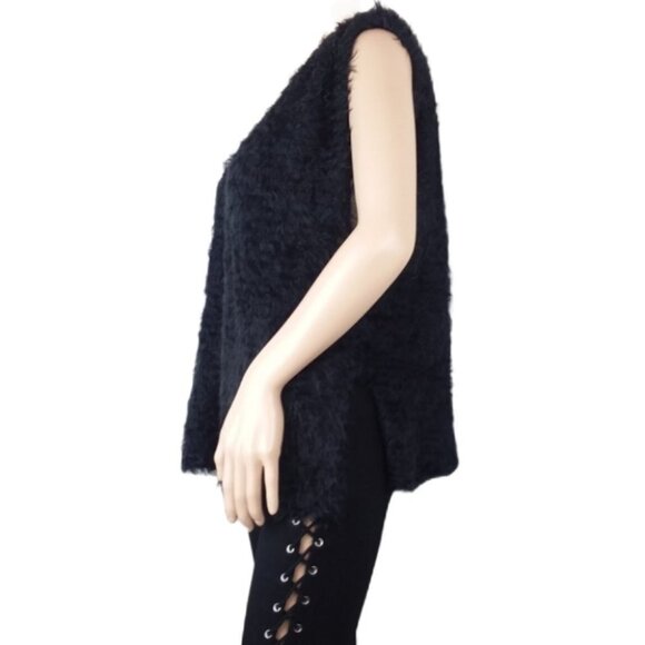 Fuzzy Black Sherpa Knit Vest Cardigan - Picture 3 of 4